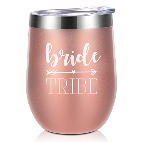 BabyPop! Bride Tribe Bridesmaids Bachelorette Party Rose Gold & White Wine Tumbler | Bridal Shower Gift | Bride to Be Maid of Honor by BabyPop!