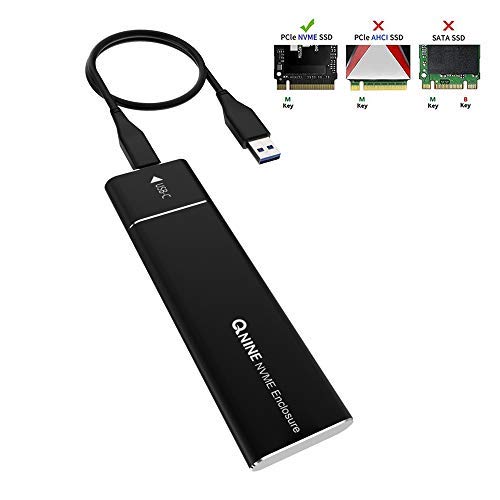 QNINE NVME Enclosure, M.2 PCIe SSD (M Key) to USB 3.0 External Case, Support Samsung 960 970 Evo Pro/WD Black NVME SSD and More