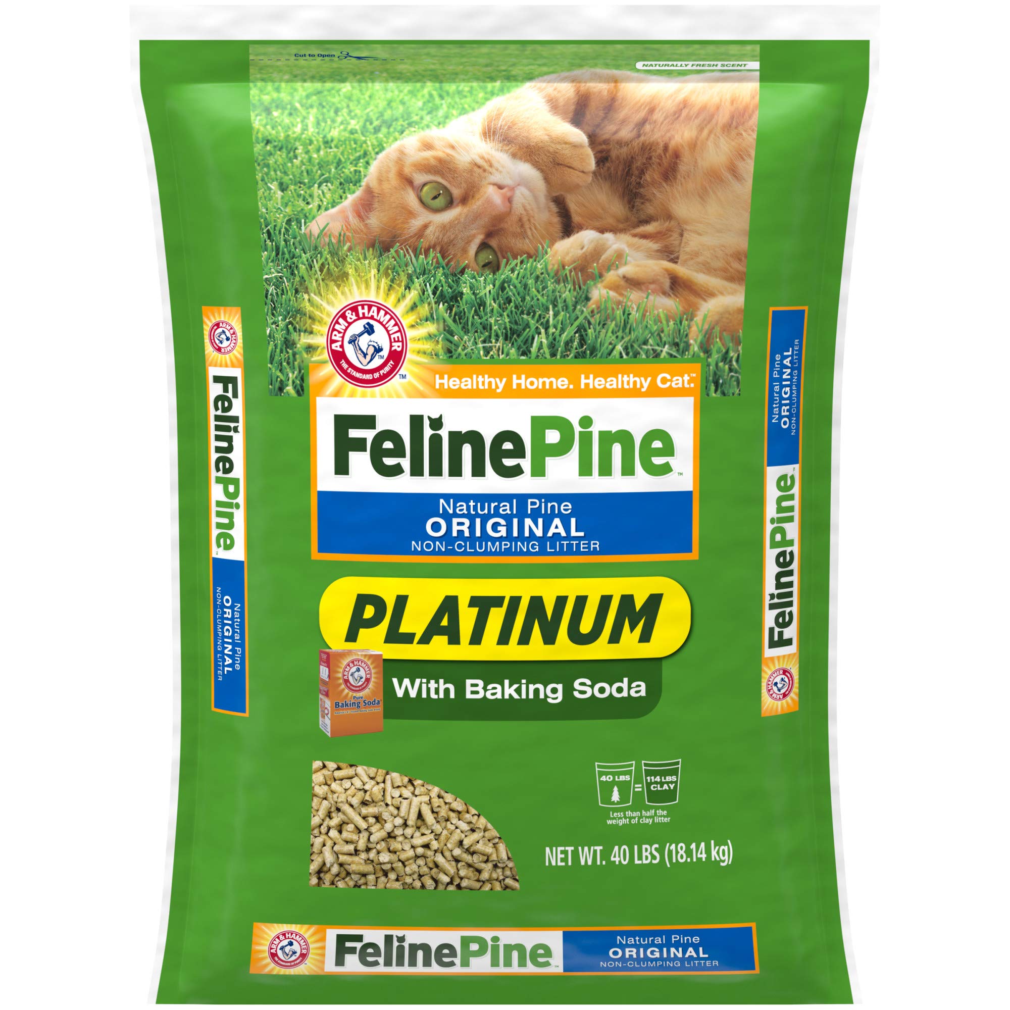 Feline Pine Platinum Natural Pine Original Non-Clumping Cat Litter, with Baking Soda, 40 lb Platinum 40 lb