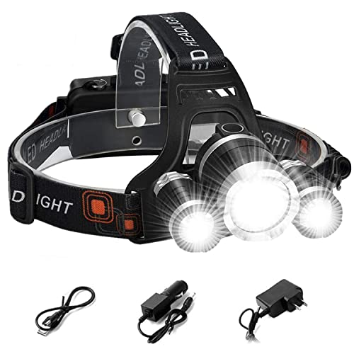 Rechargeable LED Headlamp, 10000 Lumens Bright Headlight, Portable Waterproof Flashlight Kit with Rechargeable Batteries for Night Hunting Fishing Camping