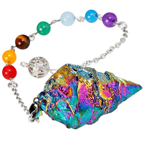 TUMBEELLUWA Healing Crystal Quartz 7 Chakra Pendulum Dowsing Gemstone Divination Reiki Stone