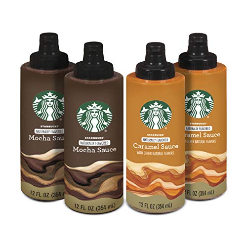 Starbucks Naturally Flavored Sauce Variety Pack, 2 Caramel and 2 Mocha (4 Bottles Total)