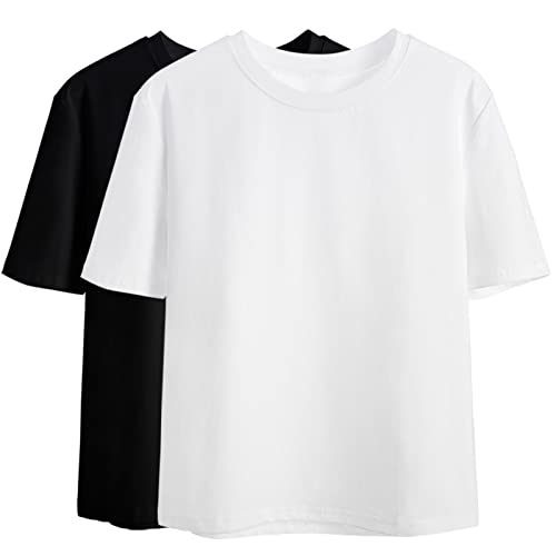 LOVFEE Women's Basic Cotton Crewneck O-Neck Short Sleeve Loose Casual T-Shirts