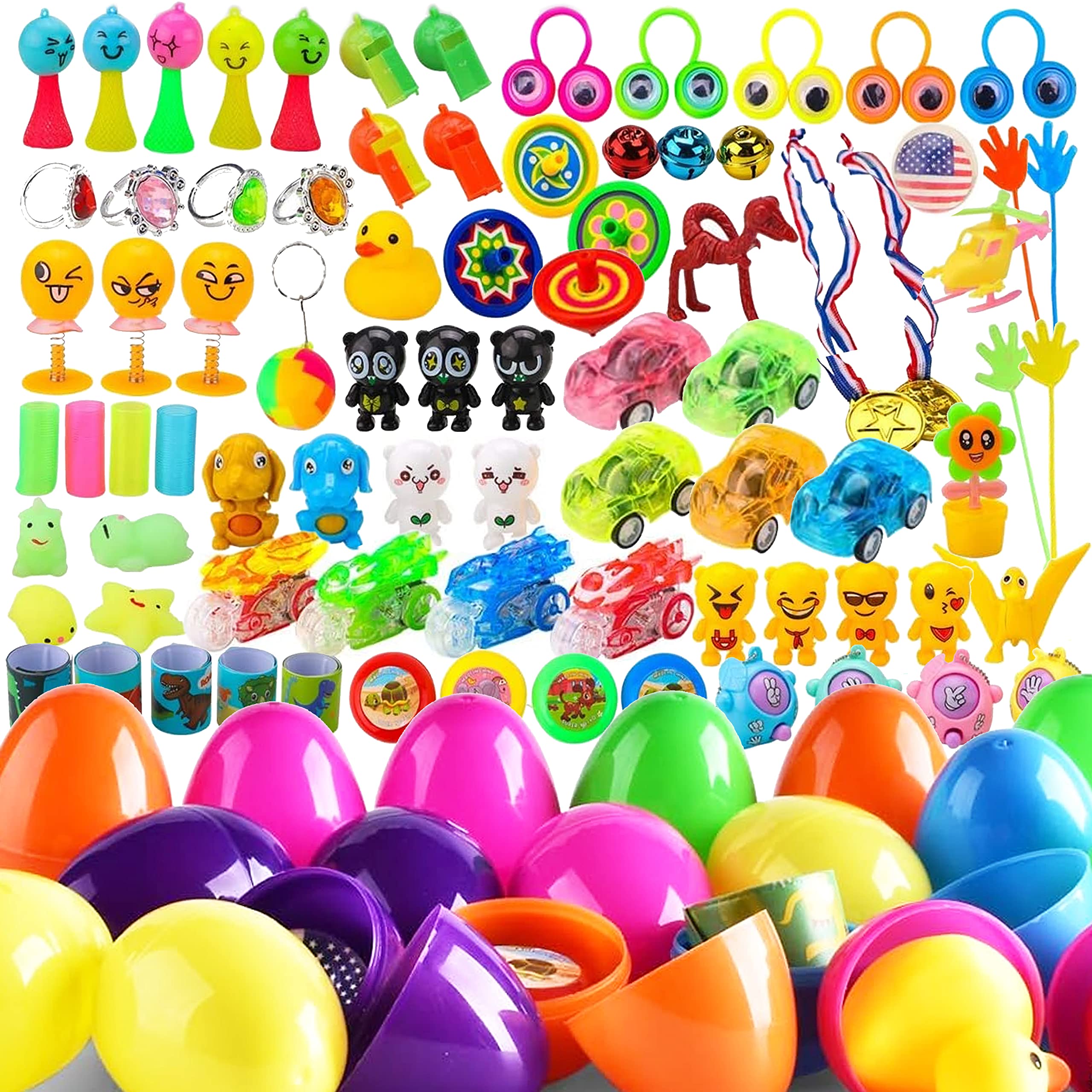 Toys Filled Easter Eggs, 48 Pieces - Filled Surprise Eggs, Colorful Prefilled Plastic Easter Eggs with Different Kinds of Little Toys - Perfect for Easter Egg Hunt for Kids