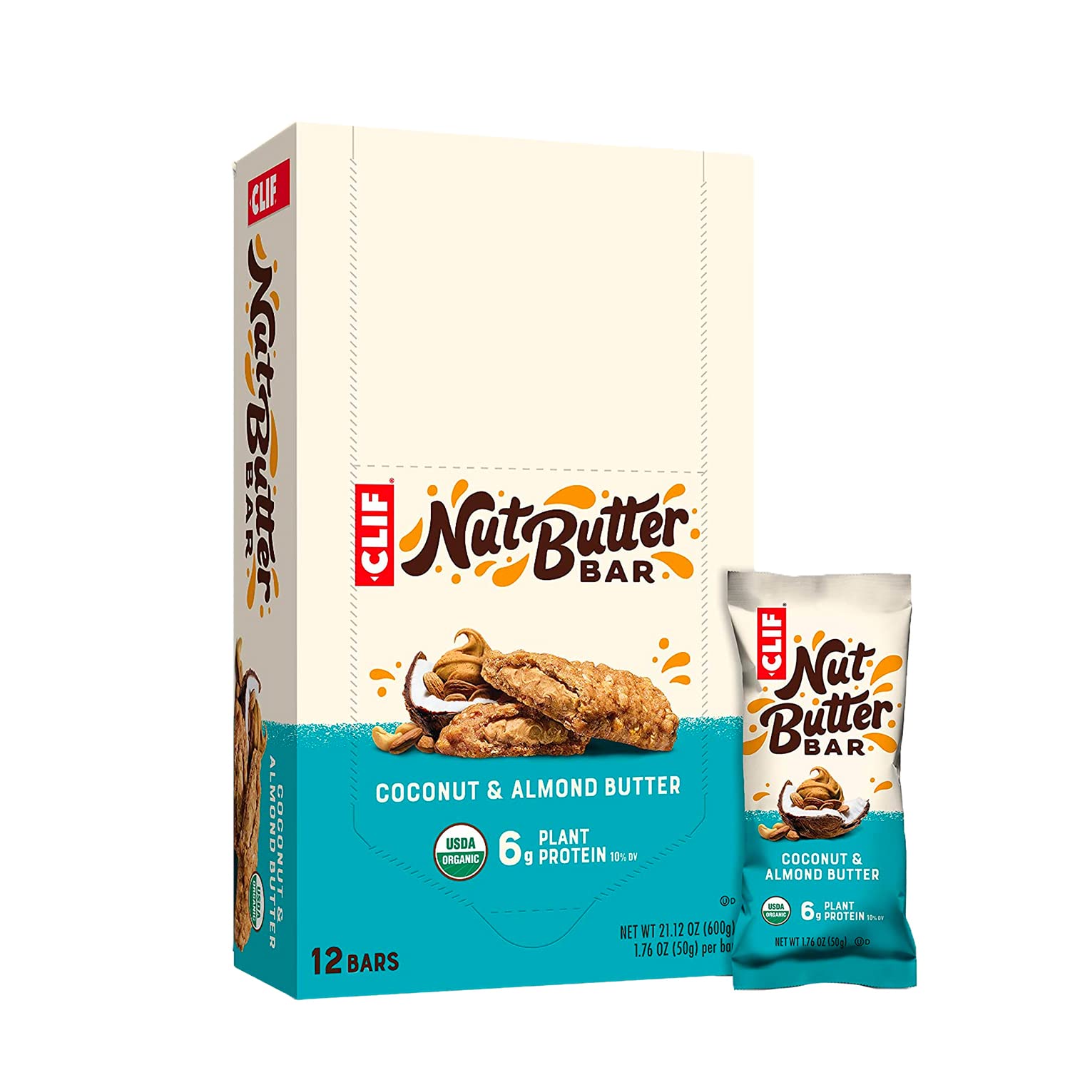 Clif Bar - Nut Butter Bar - Organic Snack Bars - Coconut Almond Butter - Organic - Plant Protein - Non-GMO  (1.76 Ounce Protein Snack Bars, 12 Count)