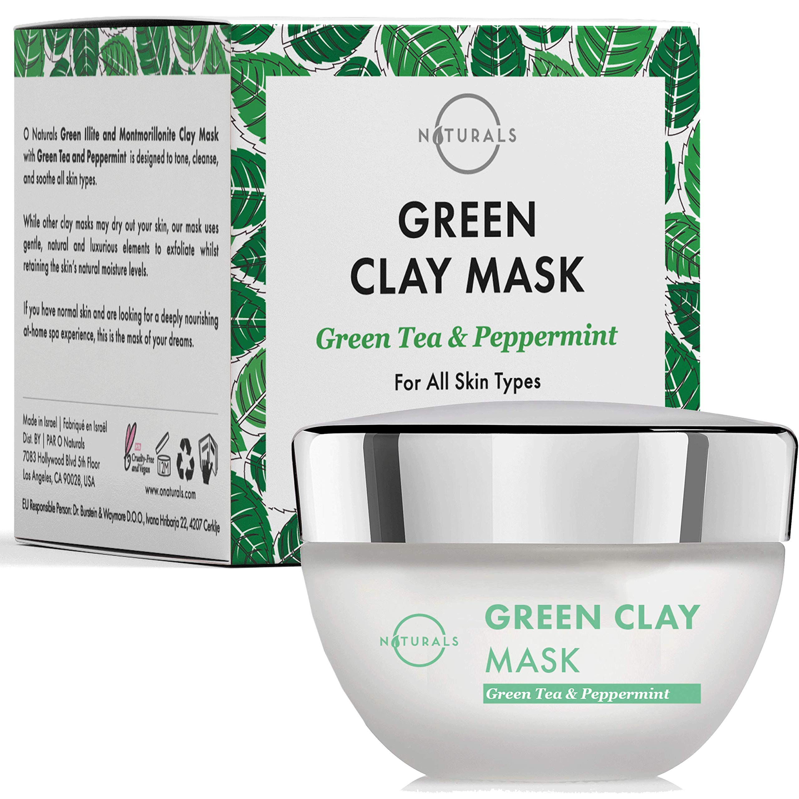O Naturals Facial Moisturizer Vegan Green Clay Mask. Pore Vacuum Face Exfoliator Green Tea Hydrating Face Mask, Jojoba Oil Peppermint Oil Facial Mask Retinol Intense Acne Help - Men & Women 1.7oz