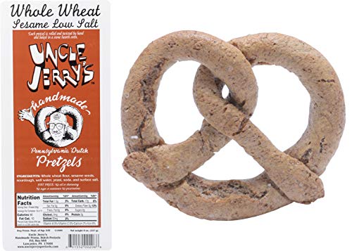 Uncle Jerry's Pretzels, Handmade Pennsylvania Dutch Pretzels, 8 oz. Bags (Whole Wheat Sesame Low Salt, 2 Bags)