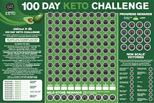 Book Cover 100 Day Keto Challenge Scratch Off Poster. The Perfect Planner for Keto Diet Made Easy with This Friendly Tracker Chart. Keto Accessories to Help You Lose Fat on LCHF Diets.