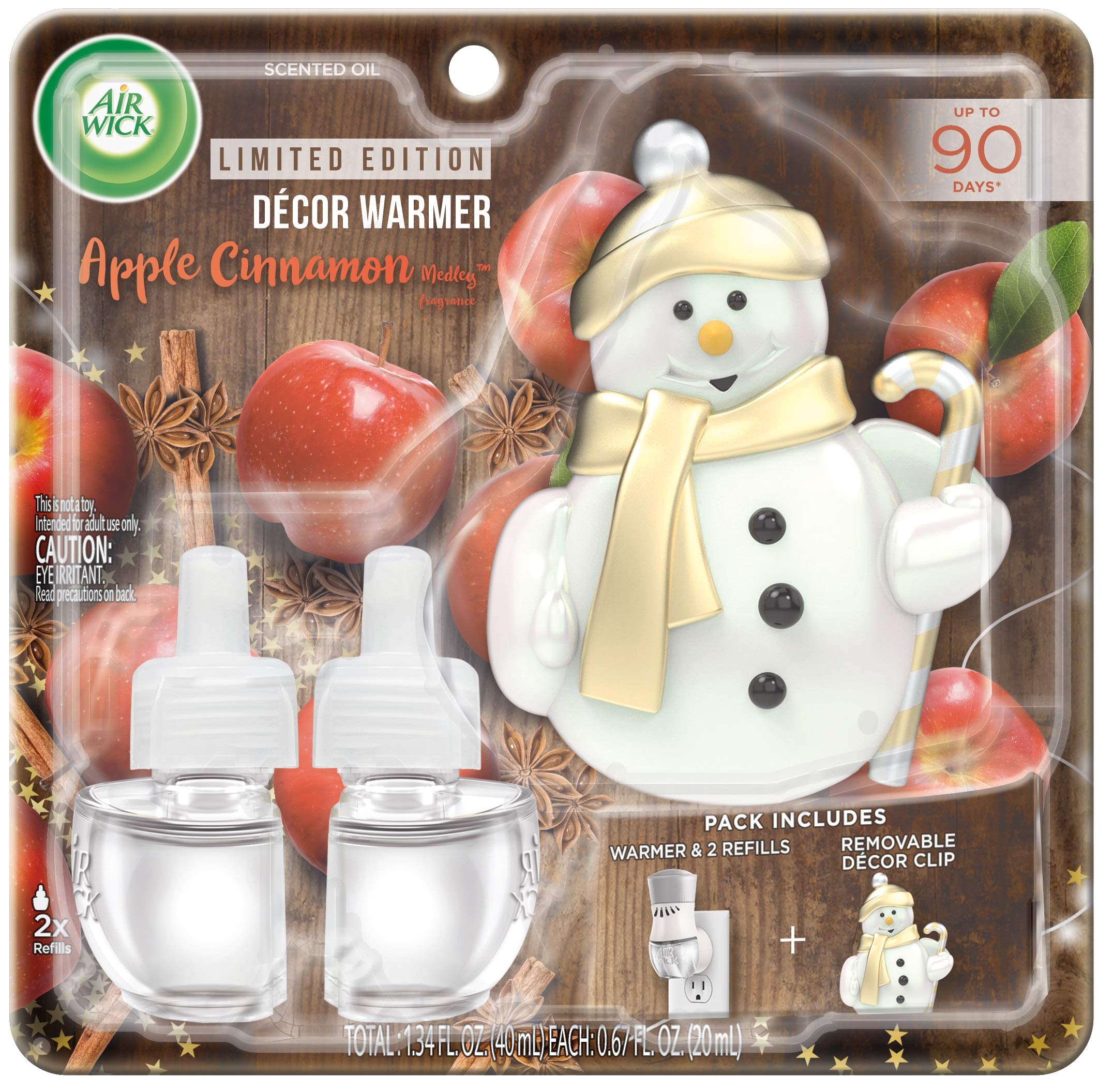 Book Cover Air Wick Plug in Scented Oil Starter Kit with Snowman Free Decorative Warmer + 2 Refills, Apple Cinnamon, Fall Scent, Fall Spray, (2x0.67oz), Essential Oils, Air Freshener 4 Piece Set Decorative Leaf Warmer