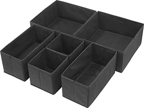 Simple Houseware Foldable Cloth Storage Box Closet Dresser Drawer Divider Organizer Basket Bins for Underwear Bras, Black (Set of 6)