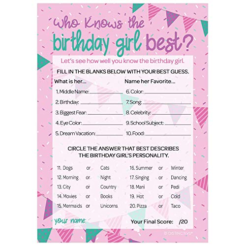 Who Knows The Birthday Girl Best - 10 Game Cards