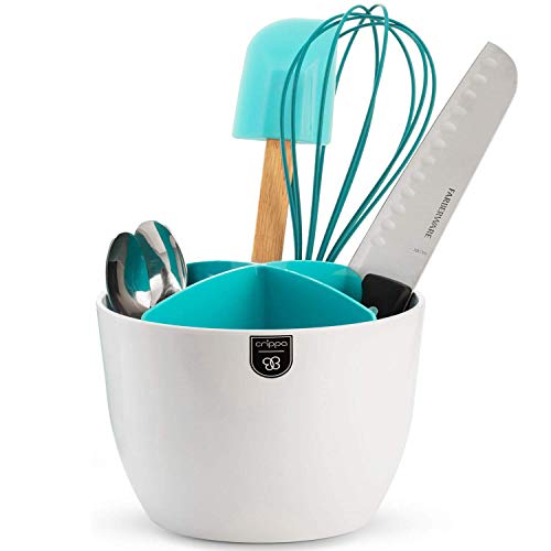 Crippa Kitchen Utensil Holder | Large Utensil Holder | 4-Compartment Removable Cutlery Drainer | Rust-Proof Plastic Utensil Organizer | White Utensil Holder