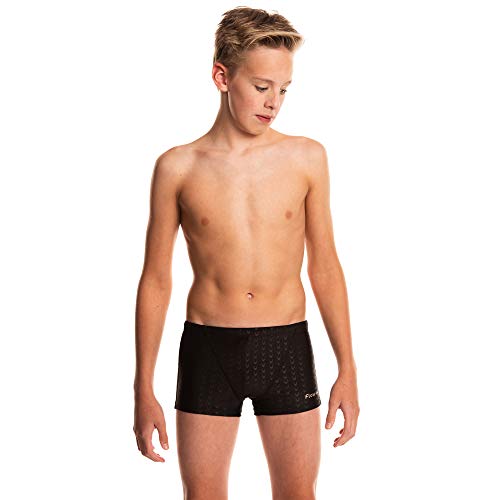 Flow Square Leg Swimsuit - Boxer Brief Shaped Swim Trunks Size 21 to 30 for Boys in Black and Blue