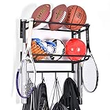 Sunix Sports Equipment Storage, Ball Storage Rack Basketball Holder Wall Mount Shelf with Hooks, 2 Racks, Black