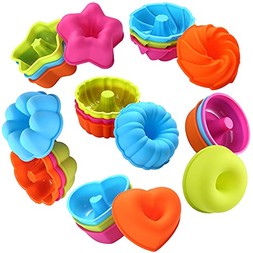 To encounter 24Pcs Silicone Molds Silicone Cupcake Baking Cups Silicone Donut Baking Pan Set Nonstick 2 3/4 inches Silicone Donut Mold BPA Free Muffin Jello Bagel Pan Oven- Microwave- Dishwasher Safe