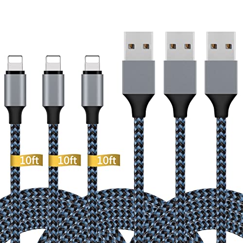 Book Cover Atill iPhone Charger 3Pack 10FT iPhone Charger Cable Nylon Braided Charging Cord Compatible iPhone XR XS XSMax X 8 8 Plus 7 7 Plus 6 6s Plus SE 5 5s 5c (Blue)