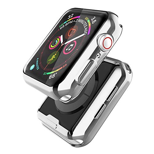 [2 Pack] Misxi Silver Case Compatible with Apple Watch SE/Series 6 / Series 5 / Series 4 Screen Protector 40mm, 2020 New iWatch Cover TPU Overall Protective Case (1 Silver+1 Transparent)