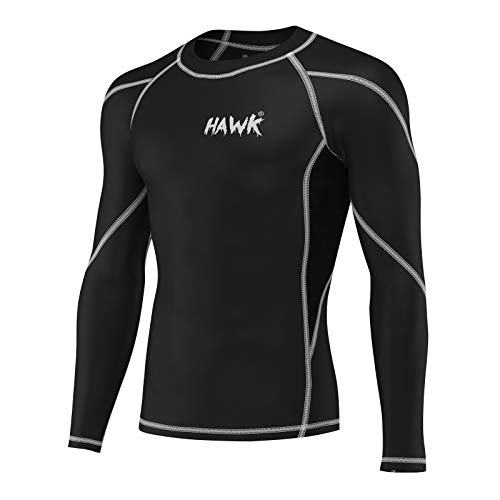 Book Cover Hawk Sports Mens Compression Shirts Base Layer Athletic Gym MMA BJJ Rash Guard No Gi Full Long Sleeve Rashguard Shirt for Men (Black, Large)