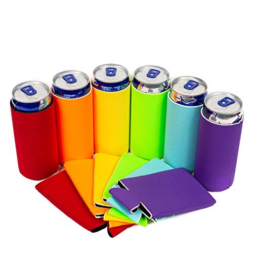 QualityPerfection - 8.4 oz Mini Slim Blank Can Sleeves - Mini Slim Beer Can Coolers - Great For 8.4 oz RedBull, Soda, Bud Light (Assorted, 12)