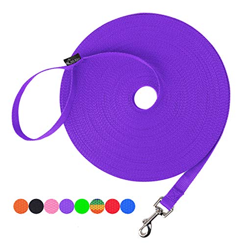Book Cover Hi Kiss Dog/Puppy Obedience Recall Training Agility Lead - 15ft 20ft 30ft 50ft 100ft Training Leash - Great for Training, Play, Camping, or Backyard Purple 20 Feet