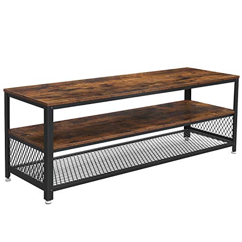 VASAGLE BRYCE TV Stand, Lengthened TV Cabinet, Console, Coffee Table with Metal Frame, Wood-Like Grain, Industrial for Living Room, Rustic Brown ULTV50BX