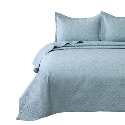 Bedsure Quilt Set Light Blue Queen/Full Size (90x96 inches) - Flower Petal Design - Soft Microfiber Lightweight Coverlet Bedspread for All Season - 3 Pieces (Includes 1 Quilt, 2 Shams)