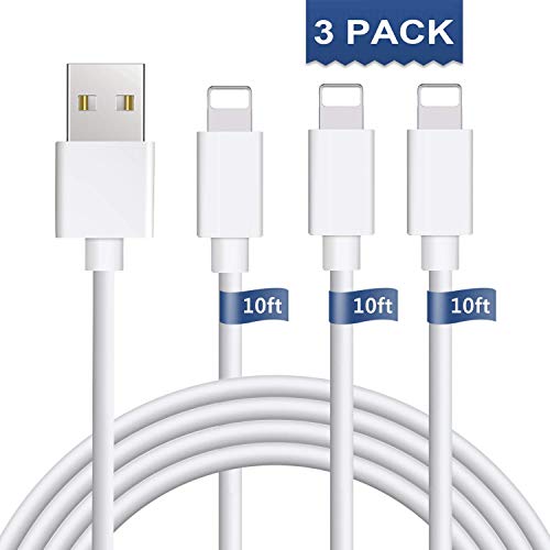 Book Cover iPhone Charger 3Pack 10FT Cablex iPhone Charger Cable iPhone Charging Cable Cord Compatible iPhone Xs MAX XR X 8 8 Plus, iPhone 7 7 Plus 6 6s 6 Plus 6s Plus, iPhone SE 5 iPad, iPod and More(White)
