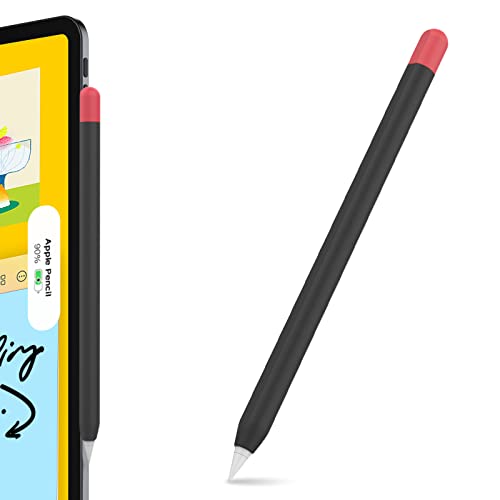 AhaStyle Duotone Design Silicone Skin Sleeve Cover Compatible with Apple Pencil 2nd Generation (2018), Apple iPad Pro 11/12.9 inch 2018 (Black, Red)