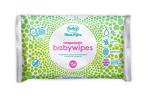 Mum & You Biodegradable and Compostable Plastic Free Baby Wet Wipes 336 count (6 packs of 56) 98% Water, 0% Plastic, Hypoallergenic & Dermatologically Tested