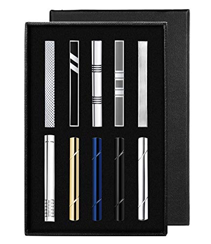 YADOCA Tie Clips Set for Men Tie Bar Clip Black Silver-Tone Gold-Tone for Wedding Business with Gift Box