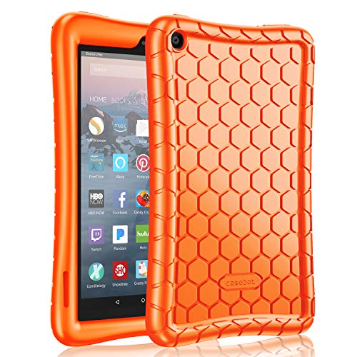 Fintie Silicone Case for All-New Amazon Fire 7 Tablet (9th Generation, 2019 Release) - [Honey Comb Series] [Kids Friendly] Light Weight [Anti Slip] Shock Proof Protective Cover, Orange