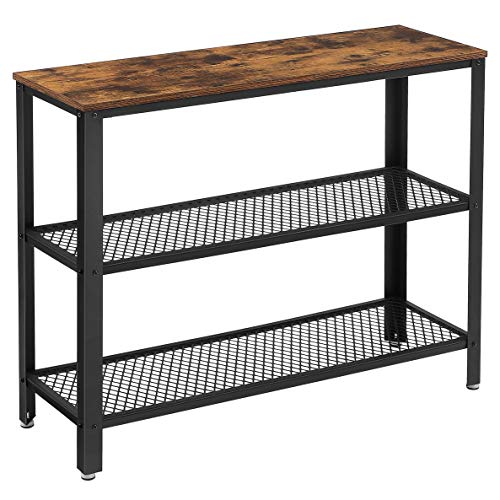Book Cover VASAGLE Industrial Console Table, Hallway Table with 2 Mesh Shelves, Side Table and Sideboard, Living Room, Corridor, 40 x 13.8 x 31.5 Inches, Narrow, Steel, Rustic Brown and Black ULNT81BX