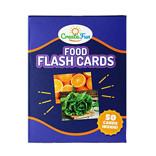 Book Cover Food Flash Cards for Kindergarten, Preschool, Toddlers and Babies - 50 Educational First Words Picture Cards - 4 Learning Games - For Parents, Teachers, Speech Therapy Materials, Toddlers and ESL