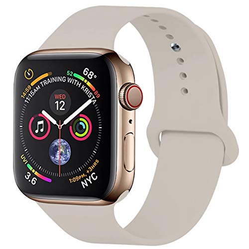 Book Cover YC YANCH Compatible with for Apple Watch Band 38mm 40mm, Soft Silicone Sport Band Replacement Wrist Strap Compatible with for iWatch Series 5/4/3/2/1, Nike+, Sport, Edition, S/M, Stone