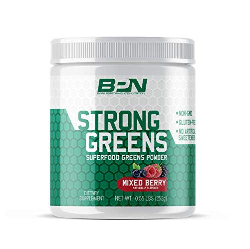 Bare Performance Nutrition, Strong Greens Superfood Powder, Antioxidants, Non-GMO, Gluten Free and No Artificial Sweeteners, Wheat Grass, Coconut Water, Turmeric and Monk Fruit (Mixed Berry)