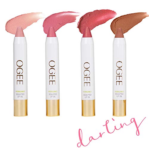 Book Cover Ogee Tinted Sculpted Lip Oil - Darling 4 Piece Gift Set - Made with 100% Organic Coconut Oil, Jojoba Oil, and Vitamin E - Best as Lip Balm, Lip Color or Lip Treatment
