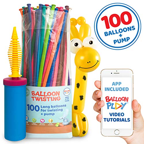 Book Cover Balloon Animal Kit for beginners by BalloonPlay | 100 long balloons for balloon animal, Pump and Balloon App with 20+ video tutorials fun gift for Boys, Girls & Adults