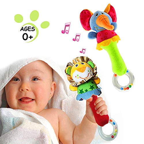 Book Cover CHAFIN Baby Soft Rattles Shaker , Infant Developmental Hand Grip Baby Toys , Cute Stuffed Animal with Sound for 3 6 9 12 Months and Newborn Gift(2 Pack)