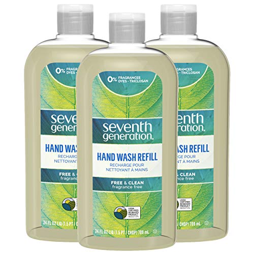 Book Cover Seventh Generation Liquid Hand Wash Soap Refill Free & Clear Unscented 24 oz, Pack of 3