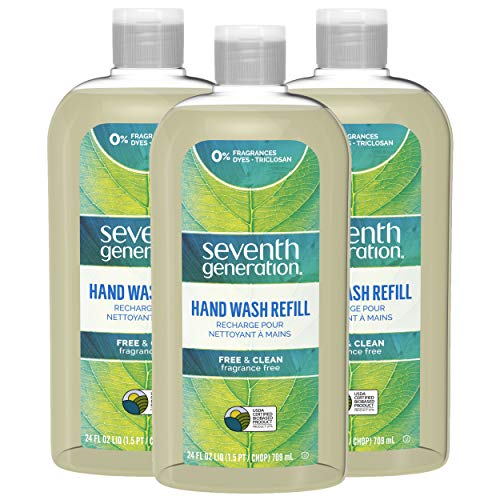 Seventh Generation Liquid Hand Wash Soap Refill Free & Clear Unscented 24 oz, Pack of 3