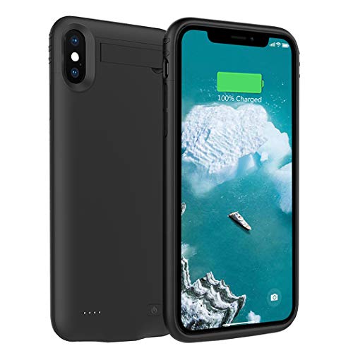 Book Cover Battery Case for iPhone X/XS, ZURUN 4200mAh with Kickstand Portable Protective Charging Case Extended Rechargeable Battery Pack Charger Case Compatible with Apple iPhone X/XS/10 (5.8 inch) (Black)
