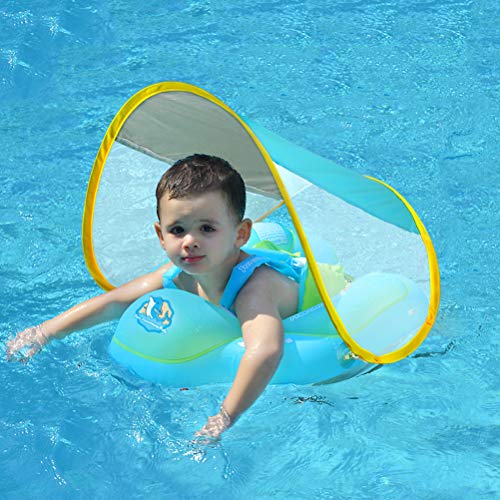 Free Swimming Baby Inflatable Baby Swimming Float with Safe Bottom Support and Retractable Canopy for Safer Swim (New Version, L)