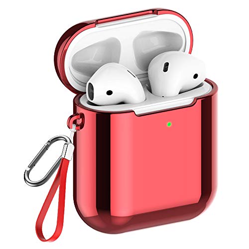 REFLYING Case Compatible for AirPods [1st and 2nd Gen], Soft TPU Plated Case Shockproof Protective Cover Compatible with AirPods & AirPods 2019 [Front LED Visible] - Red