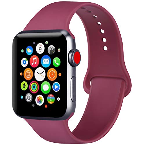 ATUP Compatible with for Apple Watch Replacement Band 38mm 40mm 42mm 44mm Women Men, Soft Silicone Band Compatible with for iWatch Series 5, 4, 3, 2, 1 (.Wine Red, 42mm/44mm-M/L)