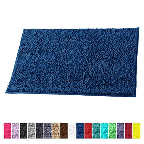 LuxUrux Bathroom Rug Mat -Extra-Soft Plush Bath Shower Bathroom Rug,1'' Chenille Microfiber Material, Thickening Shaggy Tub Mat Carpet, Super Absorbent. Machine Wash & Dry(16'' X 24'', Blue)