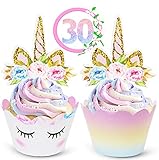 ecoZen Unicorn Cupcake Toppers and Wrappers Decorations, Reversible Rainbow Cupcake Liners with Unicorn Toppers, Cute Decorating Supplies for Girl Birthday Party, 30 of Each