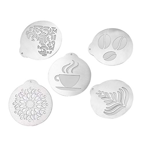 BESTONZON 5pcs Stainless Steel Coffee Stencils Barista Cappuccino Arts Templates Coffee Garland Mould Cake Decorating Tool