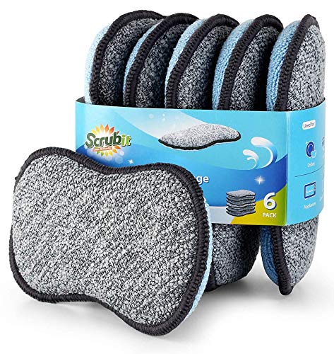Book Cover Multi-Purpose Scrub Sponges for Kitchen by Scrub- it - Non-Scratch Microfiber Sponge Along with Heavy Duty Scouring Power - Effortless Cleaning of Dishes, Pots and Pans All at Once (6 Pack , Small)