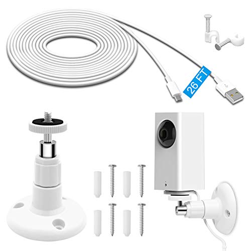 Book Cover 26FT Power Extension Charging Cable with Wall Mount for Wyze Cam Pan/ Wyze Cam Pan v2,Mounting Kit Including Charging and Data Sync Cord,Adjustable 360 Degree Swivel Ceiling Mount and 30 Wire Clips