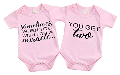 Book Cover Mini honey 2Pcs Infant Twins Baby Boys Girls Short Sleeve Letter Print Romper Bodysuit Summer Outfit Clothes (3-6 Months, Pink)